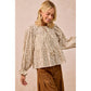 FLORAL PRINTED PEPLUM TOP WITH SHIRRING AND TIED: OATMEAL / S