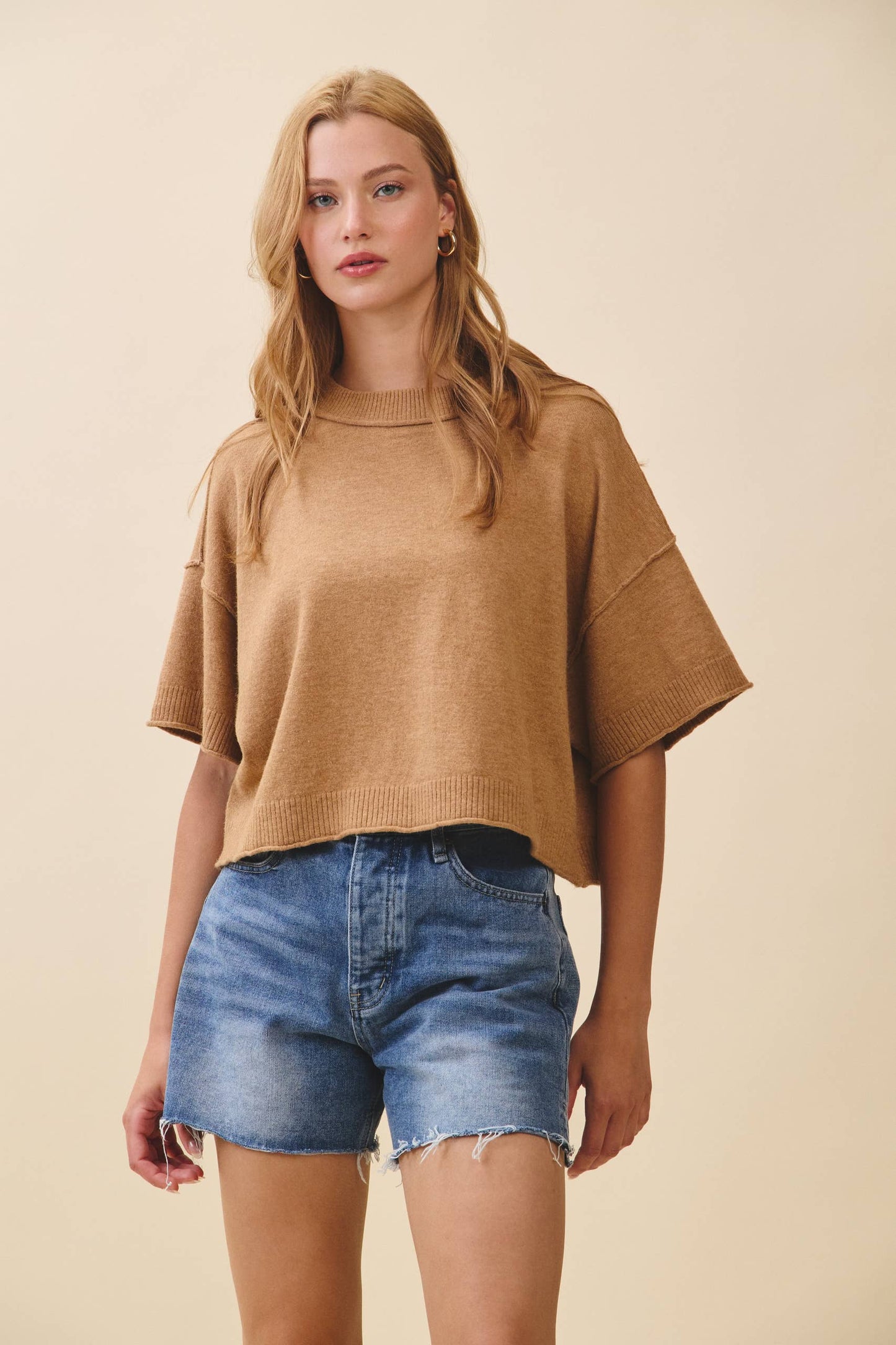 Camel Short Sleeve Sweater