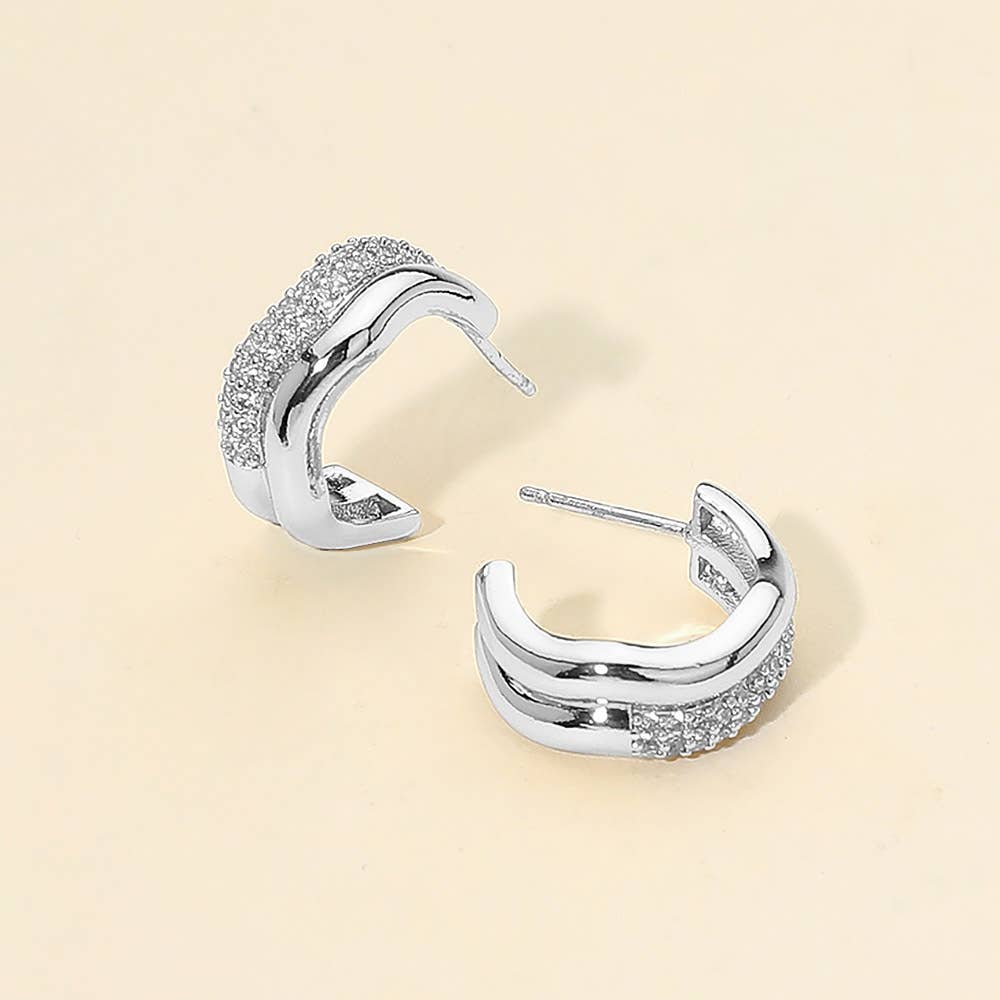 Silver Wavy Huggie Hoop