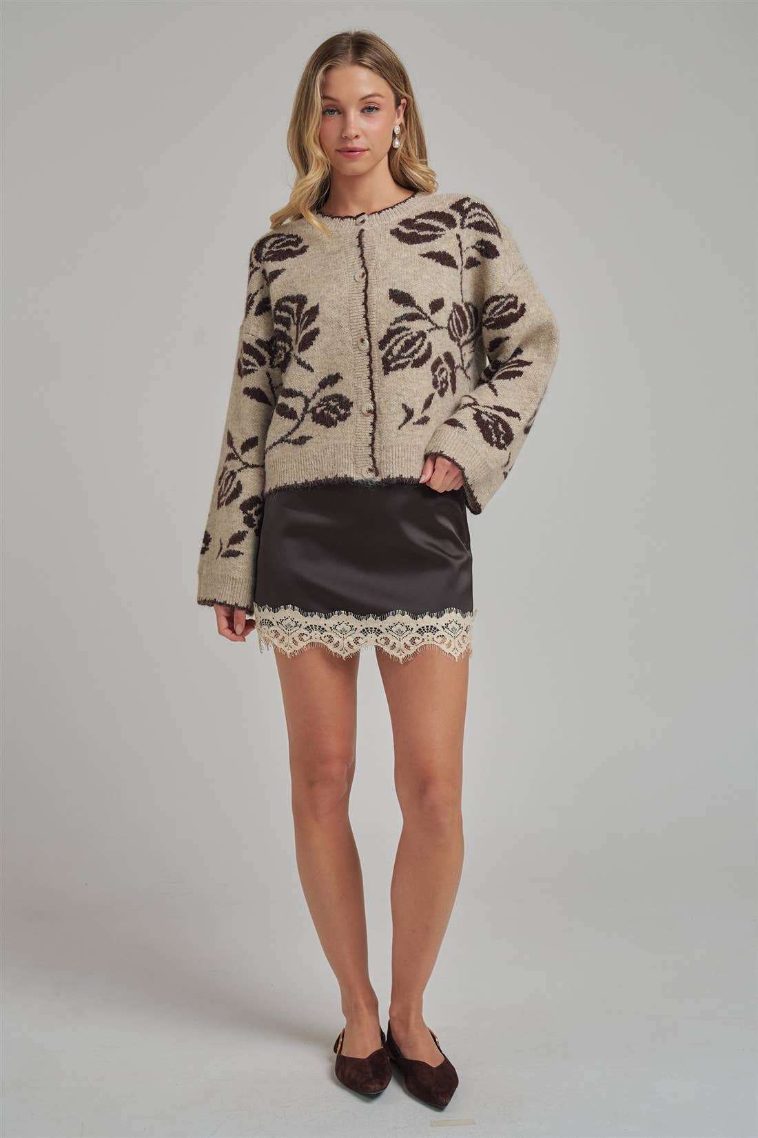 SATIN TEXTURE MINI SKIRT WITH SHORTS LINING_JLB80108-01: CHOCOLATE/OATMEAL / S-M-L(2-2-2)