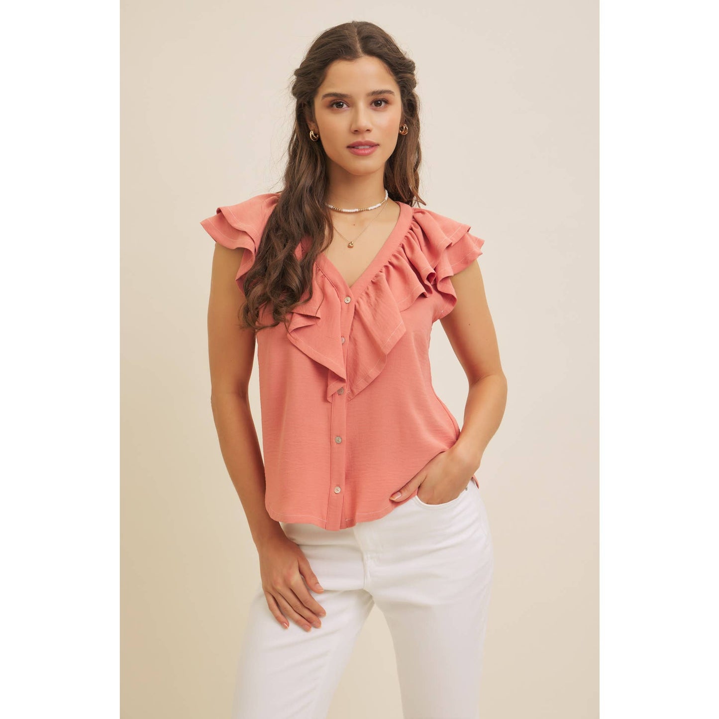 Terracotta Ruffle Blouse