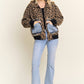 LESW4150-LEOPARD PRINT JACKET WITH DENIM POCKETS: Brown / ONESIZE(6)