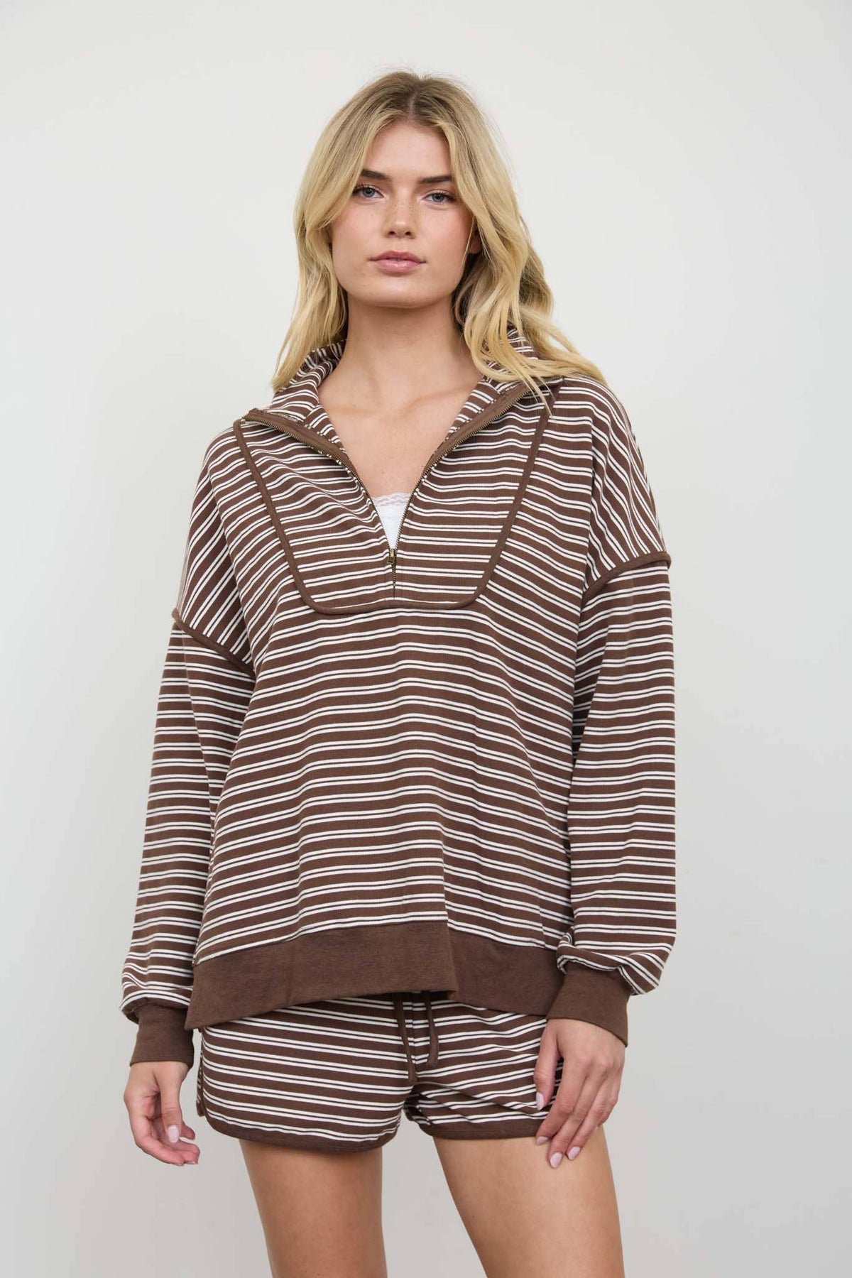 Striped Chocolate Brown Half Zip