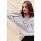 RIBBON SEQUINS CHRISTMAS HOLIDAY SWEATER TOP: LT GREY/SILVER / S