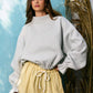 IT2995 Ruffled cuff Detail Mock-neck Crop Terry Sweatshirt: LAVENDER / S-M-L (2-2-2)