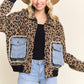 LESW4150-LEOPARD PRINT JACKET WITH DENIM POCKETS: Brown / ONESIZE(6)