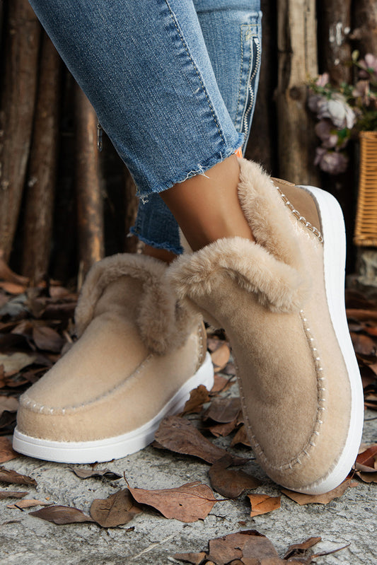 Beige Stitching Anklet Boots