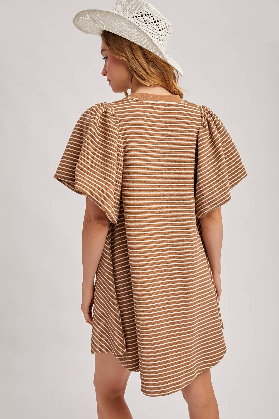 Latte Puff Striped Dress