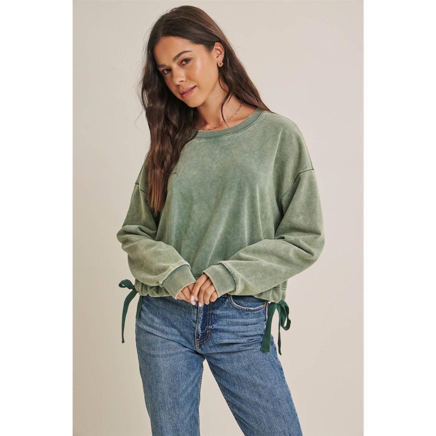 Washed Green Cinched Sweatshirt