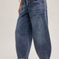 DENIM MID-WAIST DRAWSTRINGS BARREL JEANS: LT.WASH / S
