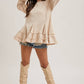FRENCH TERRY RUFFLED TIERED HEM TUNIC SWEATSHIRT: ASH / L