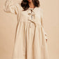BOW TIE CORDUROY MINI DRESS: OLIVE / S