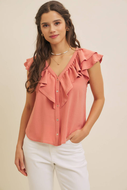 Terracotta Ruffle Blouse