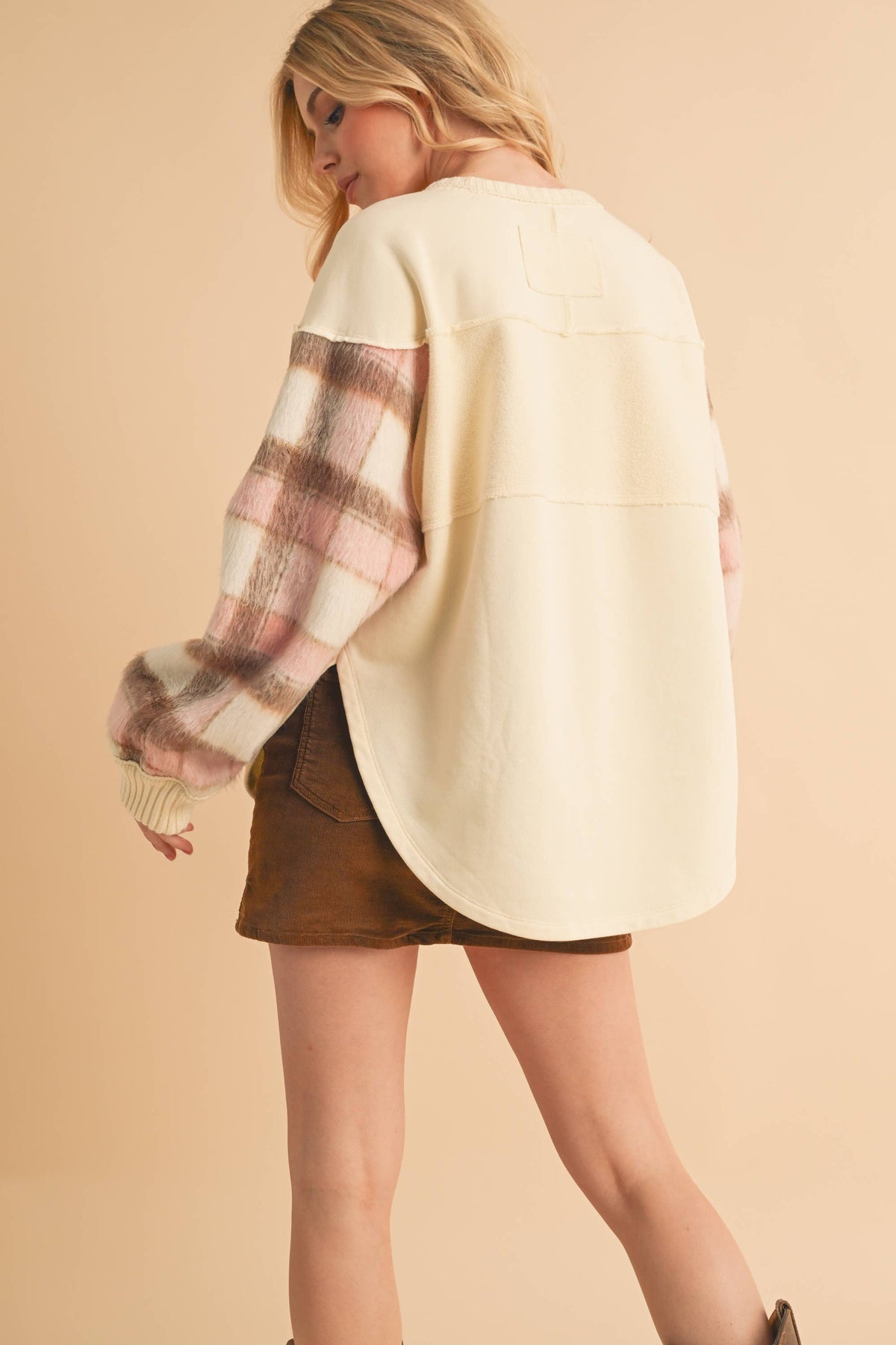 9103FK Malva Plaid Pullover Sweater: Slate Blue / Contemporary / L