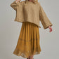 CRINKLED WOVEN BOHO MIDI SKIRT _JLB80101-01: OLIVE / S-M-L(2-2-2)