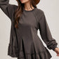 FRENCH TERRY RUFFLED TIERED HEM TUNIC SWEATSHIRT: ASH / L