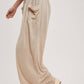 RELAXED KNIT SMOCKED TOP AND WIDE PANTS SET: Beige / S