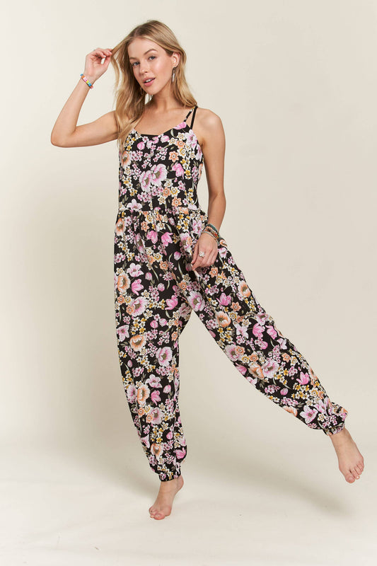 Black Floral Cami Jumpsuit