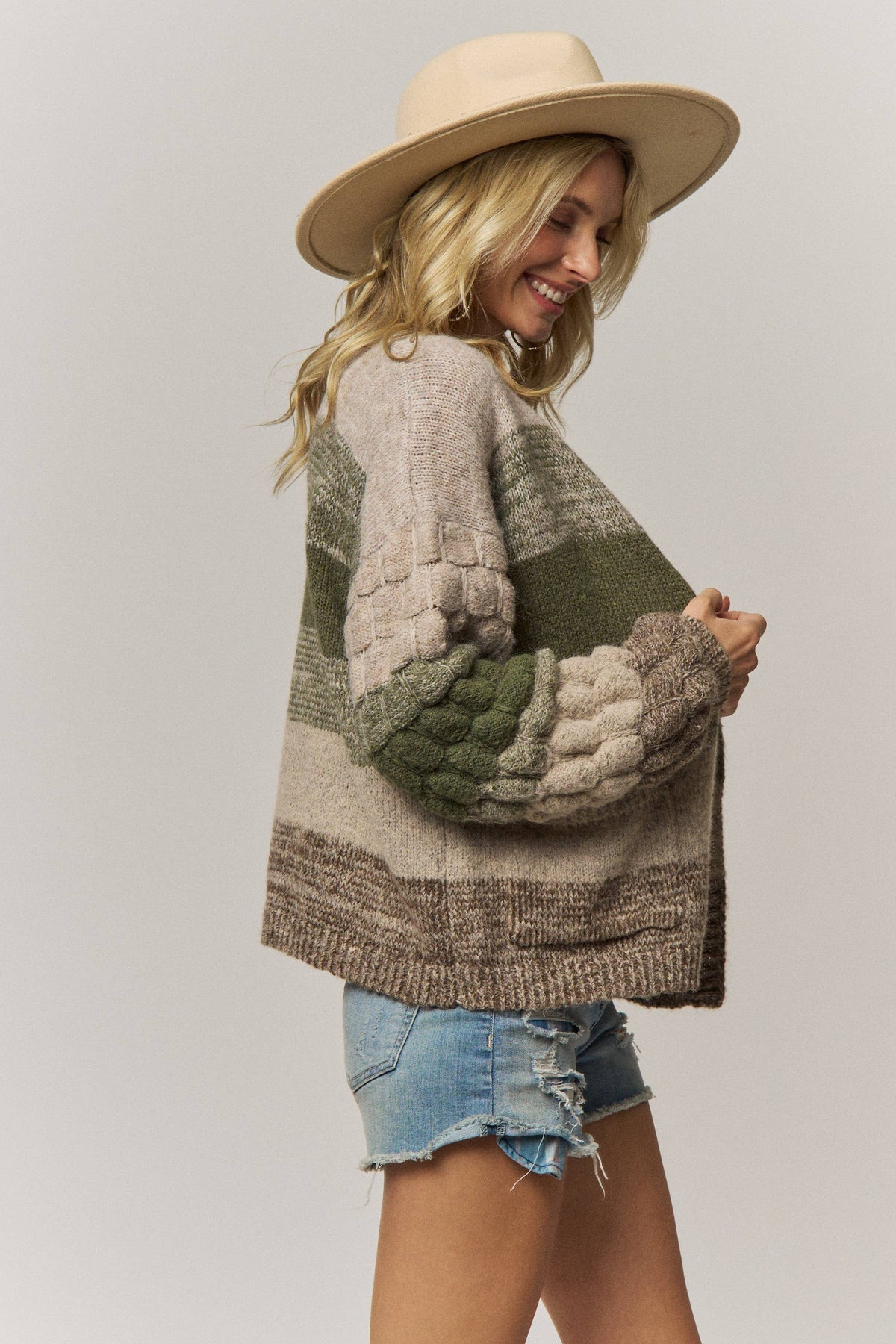Olive Bubble Knit Cardigan