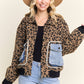 LESW4150-LEOPARD PRINT JACKET WITH DENIM POCKETS: Brown / ONESIZE(6)