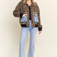 LESW4150-LEOPARD PRINT JACKET WITH DENIM POCKETS: Brown / ONESIZE(6)