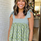 LAS Floral Printed Knot Straps Babydoll Tank Top (S-XL): Green / Missy / XL