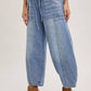 DENIM MID-WAIST DRAWSTRINGS BARREL JEANS: LT.WASH / S