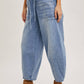 DENIM MID-WAIST DRAWSTRINGS BARREL JEANS: LT.WASH / S
