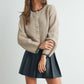 Women's Crewneck Cardigan Sweater - BMC7526: TAUPE / BLACK / S
