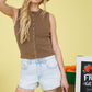 Brown Washed Button Down Tank