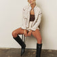 FLORAL PRINT SNAP BUTTON QUILTED JACKET: CREAM