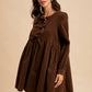 BOW TIE CORDUROY MINI DRESS: OLIVE / S