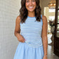 LAS Striped Tank Ruffle Mini Skirt Set (S-XL): Sky Blue Stripe / L