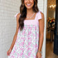 LAS Floral Stripe Patchwork Bow Knot Strap Mini Dress (S-XL): Sky Blue / Missy / L
