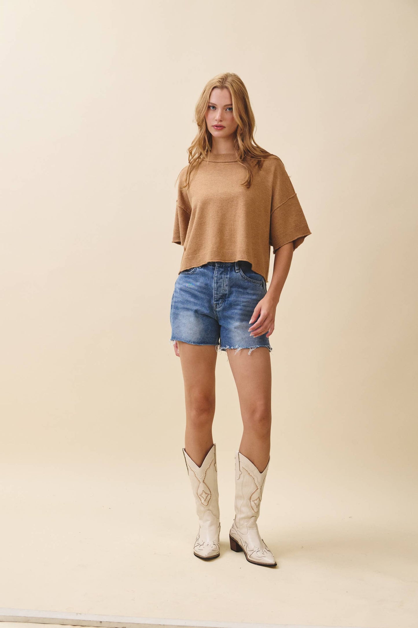 Camel Short Sleeve Sweater