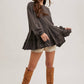 FRENCH TERRY RUFFLED TIERED HEM TUNIC SWEATSHIRT: ASH / S