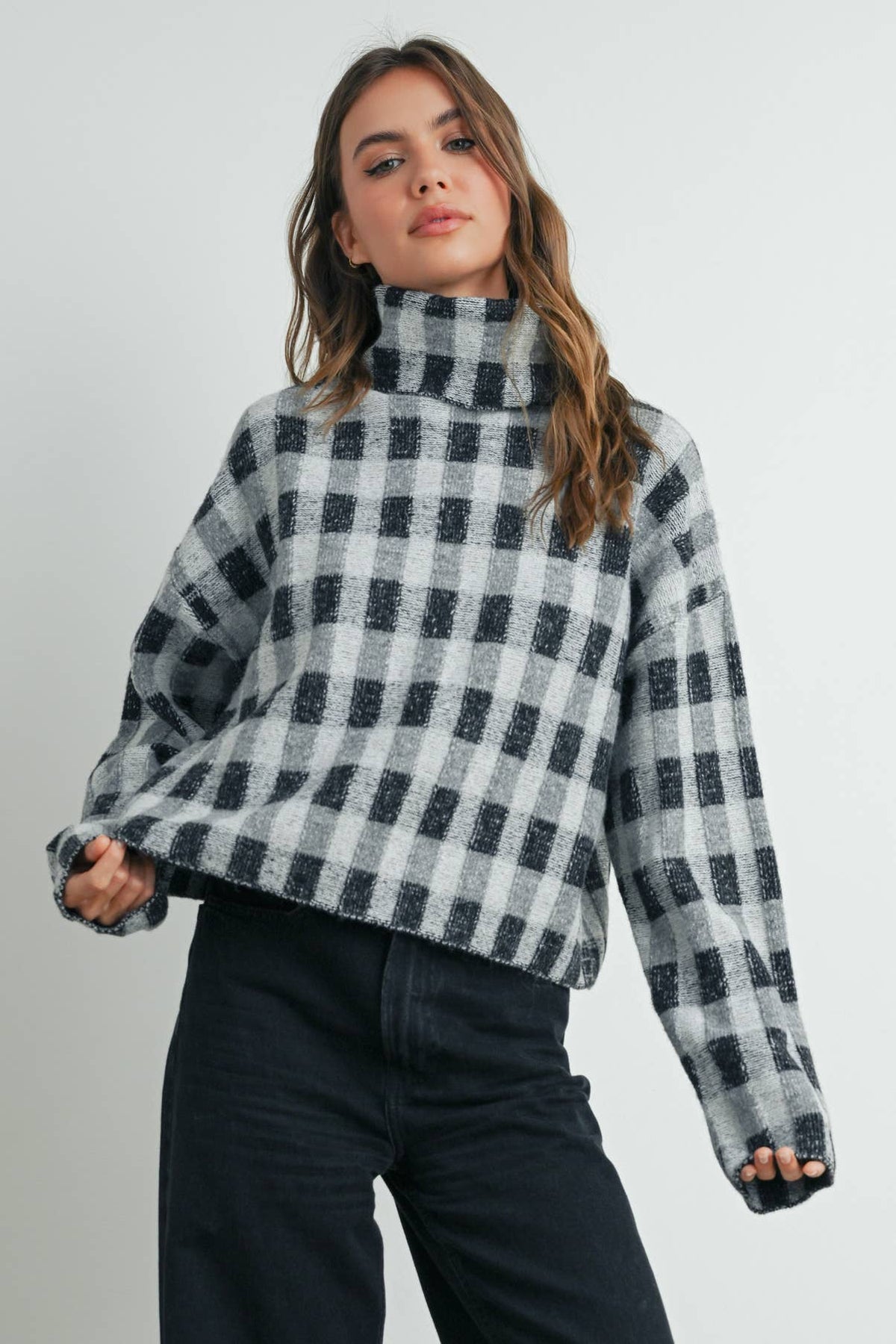 Fall Check Turtleneck Sweater - BMW7532: TAUPE MULTI / M