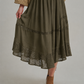 CRINKLED WOVEN BOHO MIDI SKIRT _JLB80101-01: OLIVE / S-M-L(2-2-2)