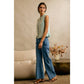 BUTTON FRONT RUFFLE TRIM HEM KNIT VEST: SEA SALT BLUE / L