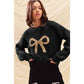 RIBBON SEQUINS CHRISTMAS HOLIDAY SWEATER TOP: LT GREY/SILVER / S