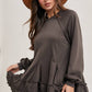FRENCH TERRY RUFFLED TIERED HEM TUNIC SWEATSHIRT: ASH / L