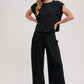 RELAXED KNIT SMOCKED TOP AND WIDE PANTS SET: Beige / S