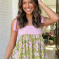 LAS Floral Printed Knot Straps Babydoll Tank Top (S-XL): Green / Missy / XL