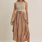 RUSTIC WEEKEND TWOFER MAXI DRESS WITH CASCADING RUFFLES: COCONUT BROWN / S