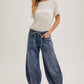 DENIM MID-WAIST DRAWSTRINGS BARREL JEANS: LT.WASH / S