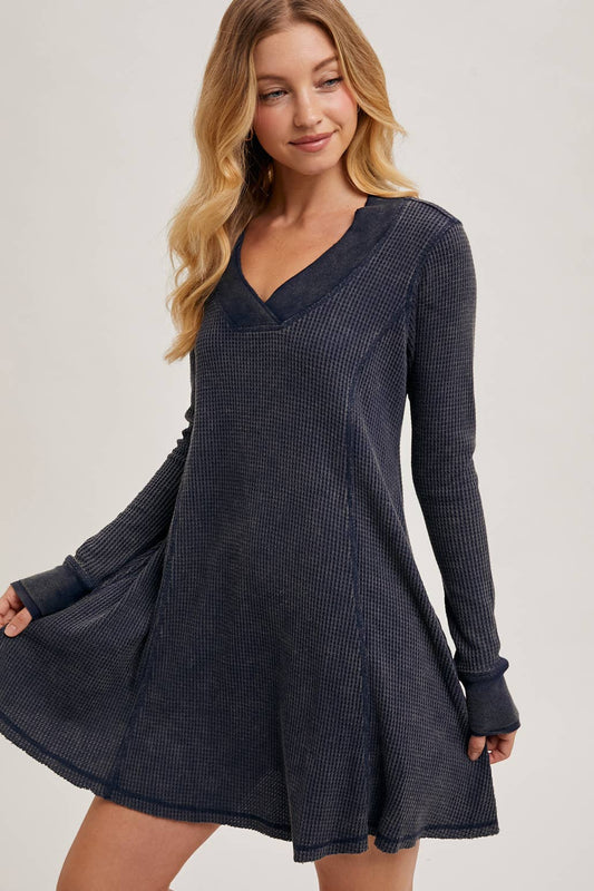 Navy Waffle Mini Dress