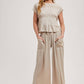 RELAXED KNIT SMOCKED TOP AND WIDE PANTS SET: Beige / S