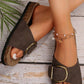 LAS Buckle Decor Faux Suede Thick Sole Slippers (37-42): Coffee / Standard / 10(42)