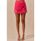CHRISTMAS RHINESTONE RIBBON TRIM HOLIDAY VELVET MINI SKIRT: PINK / XL