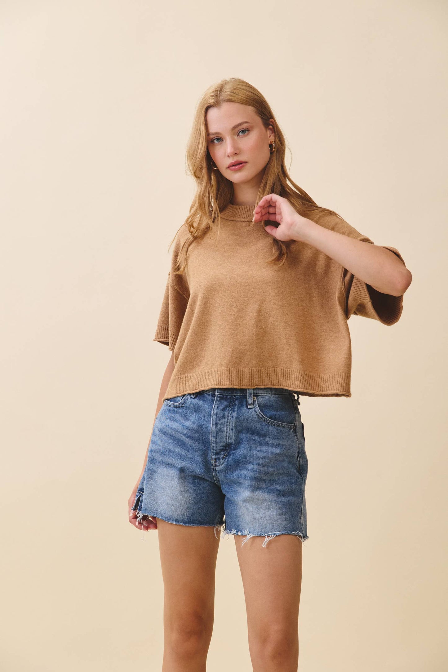 Camel Short Sleeve Sweater